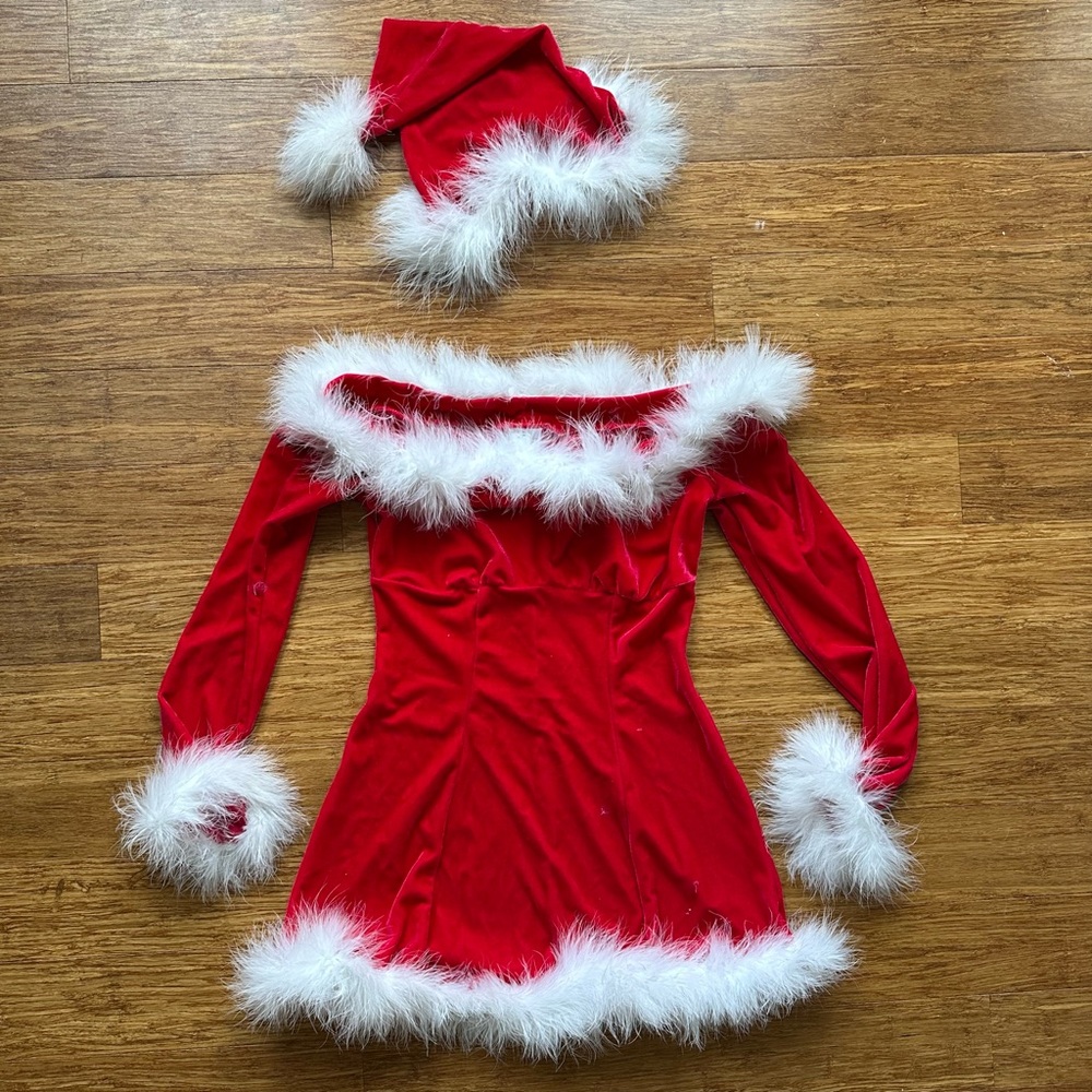 Frederick's of Hollywood Santa Mini Dress with White Fur Trim
